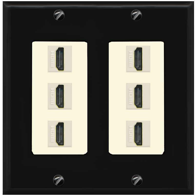 RiteAV HDMI Wall Plate 6 Port - 2 Gang [Black/Light-Almond]