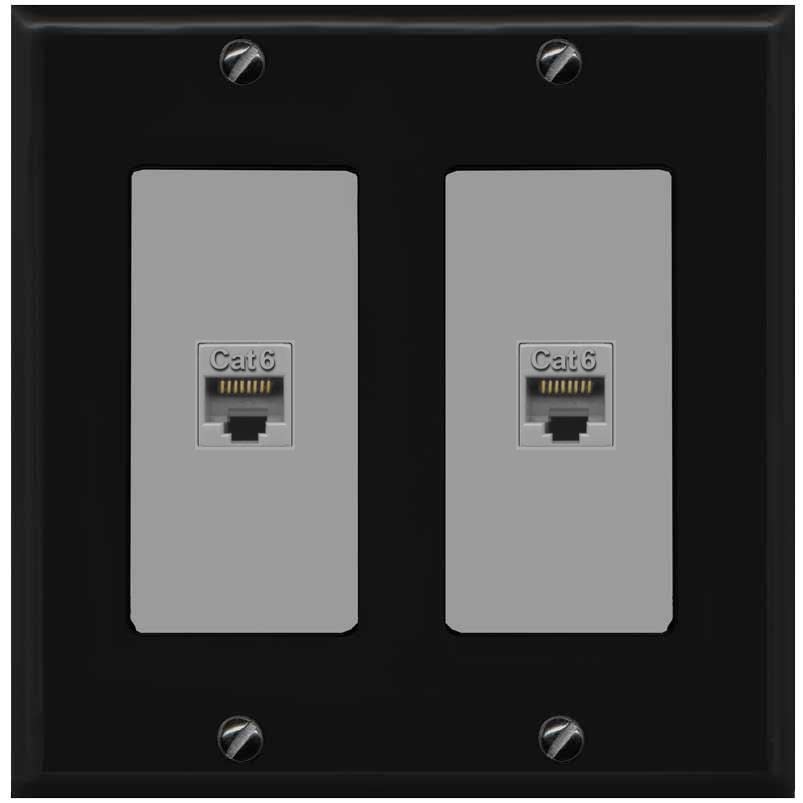 RiteAV 2 Port Cat6 Ethernet Wall Plate - 2 Gang [Black/Gray]