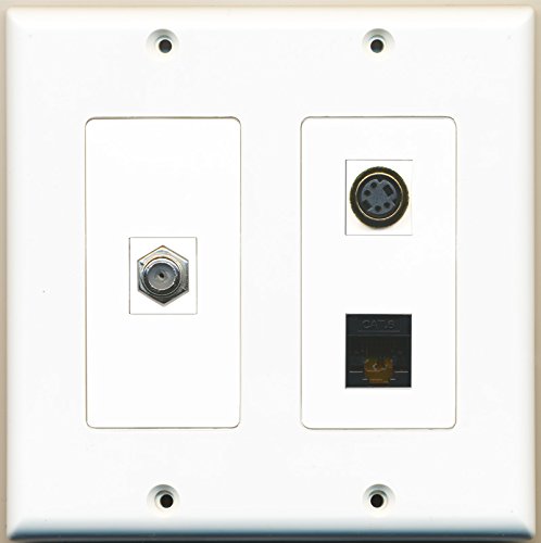 RiteAV - 1 Port Coax Cable TV- F-Type 1 Port S-Video 1 Port Cat6 Ethernet Black - 2 Gang Wall Plate