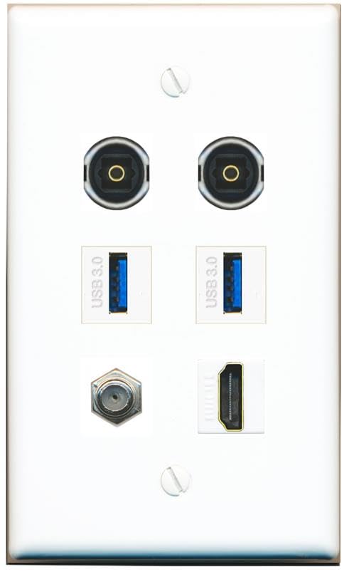 RiteAV Coax HDMI 2 TOSLINK 2 USB-3 Flat/Solid Wall Plate [White]