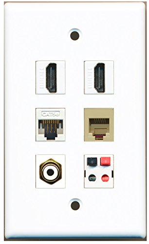 RiteAV - 2 HDMI 1 Port RCA White 1 Port Phone RJ11 RJ12 Beige 1 Port Cat5e Ethernet White 1 Port Speaker Wall Plate