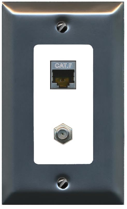 RiteAV Coax and Cat7 Wall Plate - 1 Gang [Brushed-Nickel/White]