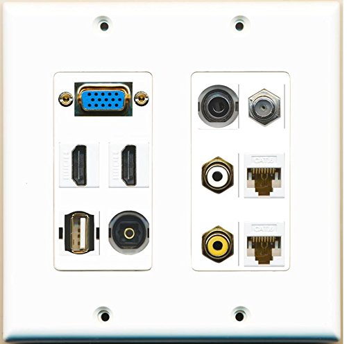 RiteAV - (SVGA Plate 2 HDMI Coax 2 Cat6 RCA White/Yellow 3.5mm Toslink USB Wall Plate