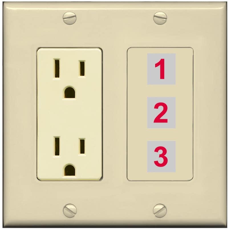 RiteAV Custom Wall Plate 3 Port - Outlet [Ivory/Ivory]