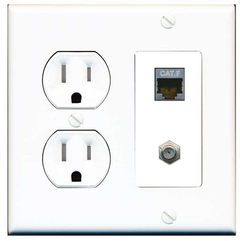 RiteAV Coax and Cat7 Wall Plate - Tamper Res Round [White/White]