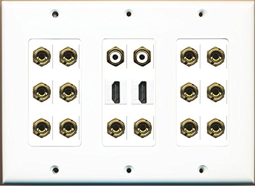 RiteAV 2 HDMI 2 RCA White 14 Banana 7.2 Speaker Wall Plate 3 Gang Decorative