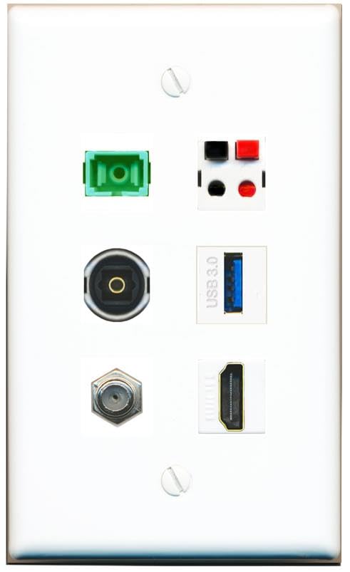 RiteAV COAX HDMI SC-APC-SX SPEAKER TOSLINK USB-3 Flat/Solid Wall Plate [White]