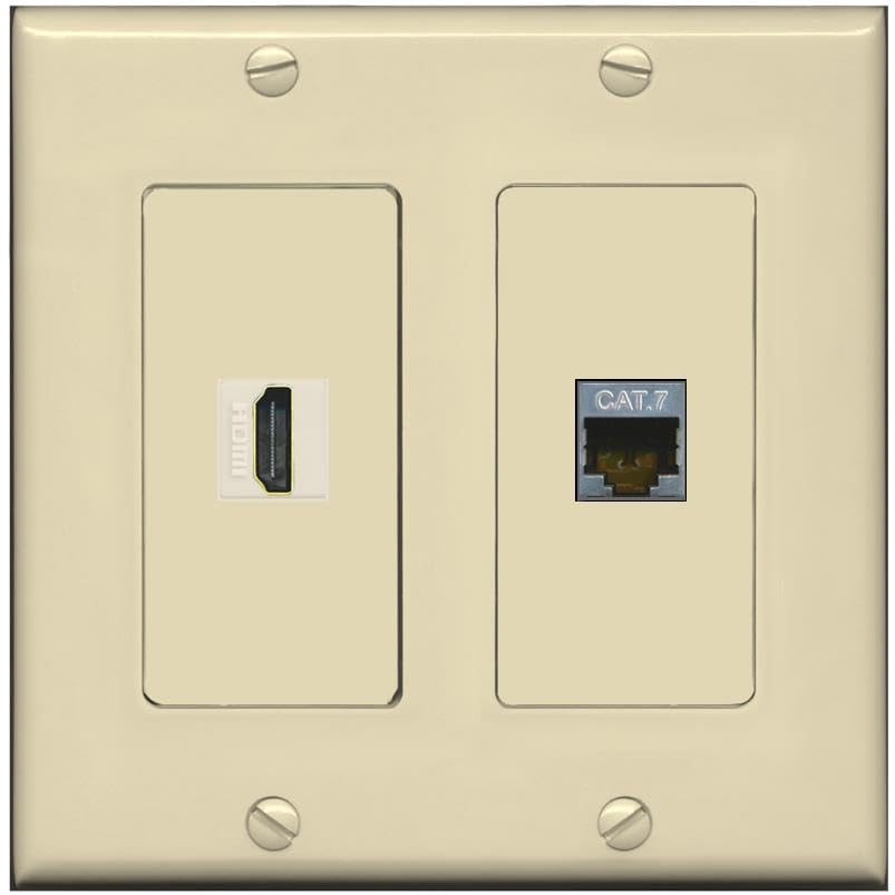 RiteAV HDMI and Cat7 Wall Plate - 2 Gang [Ivory/Ivory]