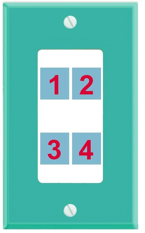 RiteAV Custom Wall Plate 4 port - 1 Gang Decorative [Turqoise/White]