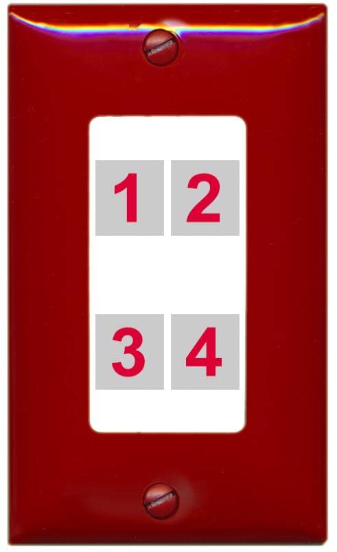 RiteAV Custom 4 Port Custom Wall Plate - 1 Gang [Red/White]