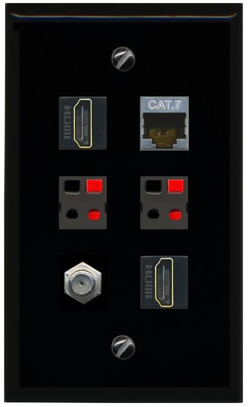 RiteAV CAT7 COAX 2 HDMI 2 SPEAKER Flat/Solid Wall Plate [Black]