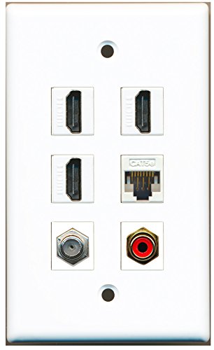 RiteAV - 3 HDMI 1 Port RCA Red 1 Port Coax Cable TV- F-Type 1 Port Cat5e Ethernet White Wall Plate