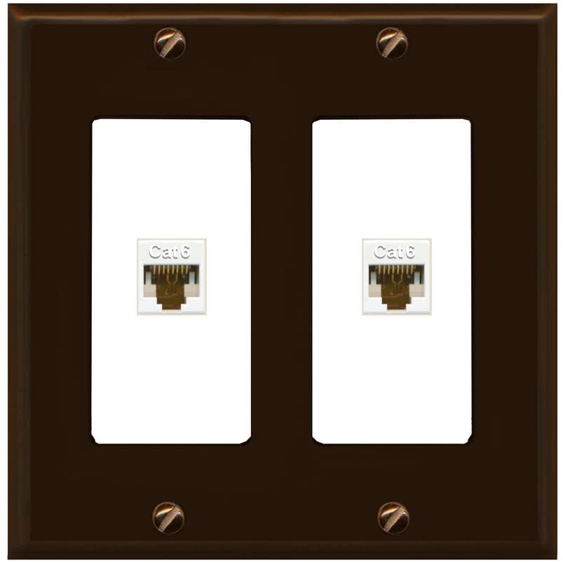 RiteAV 2 Port Cat6 Ethernet Wall Plate - 2 Gang [Brown/White]
