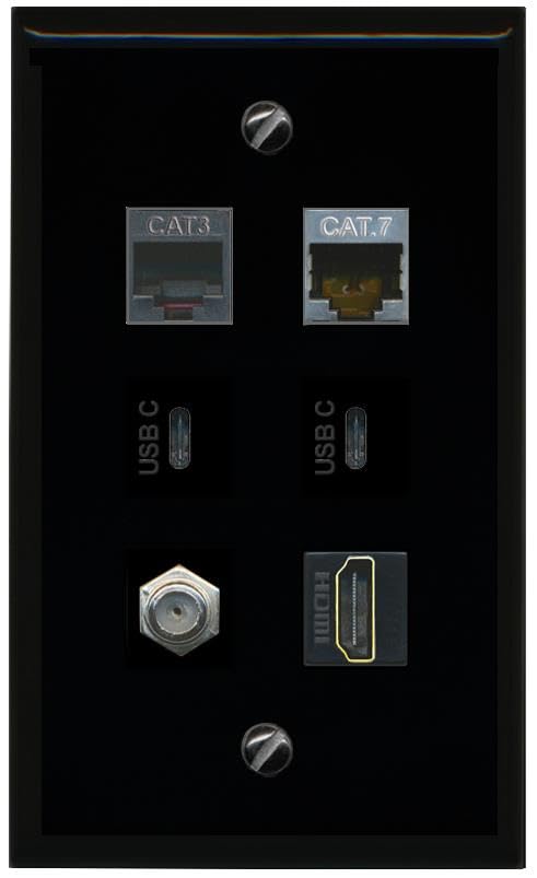 RiteAV CAT7 Coax HDMI Phone 2 USBC Flat/Solid Wall Plate [Black]