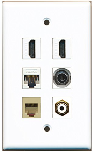 RiteAV - 2 HDMI 1 Port RCA White 1 Port Phone RJ11 RJ12 Beige 1 Port 3.5mm 1 Port Cat5e Ethernet White Wall Plate