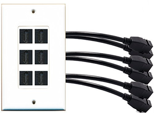 RiteAV (1 Gang Decorative 6 HDMI Black Wall Plate w/Pigtail Extension Cable
