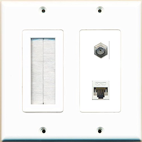 RiteAV Brush Coax Cat5E Wall Plate White