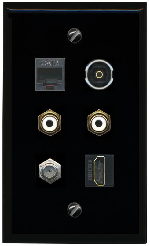 RiteAV Coax HDMI Phone 2 RCA White TOSLINK Flat/Solid Wall Plate [Black]