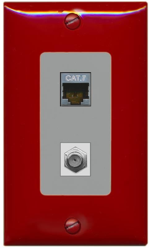 RiteAV Coax and Cat7 Wall Plate - 1 Gang [Red/Gray]