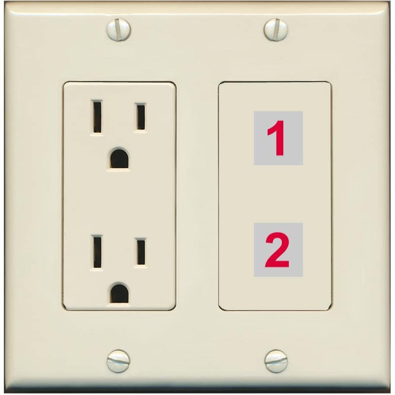 RiteAV Custom Wall Plate 2 Port - Outlet [Light-Almond]