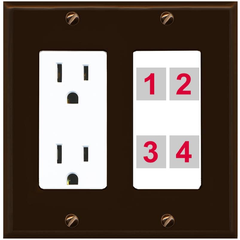 RiteAV Custom 4 Port Custom Wall Plate - Outlet [Brown/White]