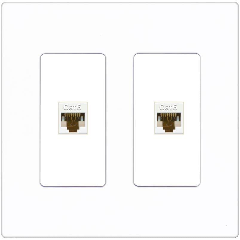 RiteAV 2 Port Cat6 Ethernet Wall Plate - 2 Gang [Screwless White]