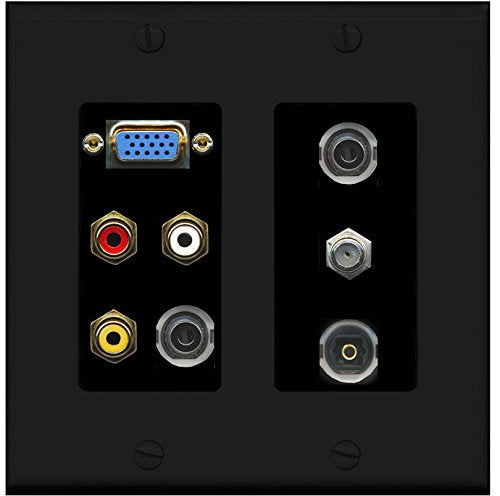 RiteAV - (2 Gang SVGA Composite 2 X 3.5mm Toslink Coax Black Wall Plate 2 Gang Black