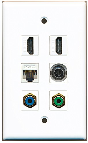 RiteAV - 2 HDMI 1 Port RCA Green 1 Port RCA Blue 1 Port 3.5mm 1 Port Cat5e Ethernet White Wall Plate