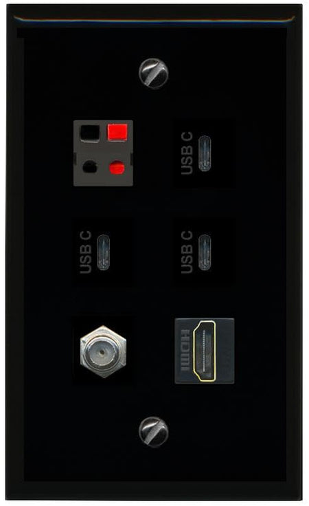 RiteAV COAX HDMI SPEAKER 3 USBC Flat/Solid Wall Plate [Black]