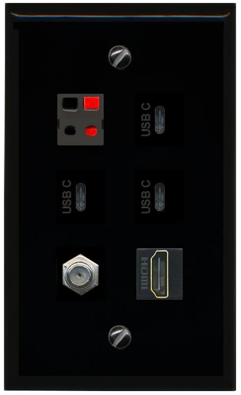 RiteAV COAX HDMI SPEAKER 3 USBC Flat/Solid Wall Plate [Black]