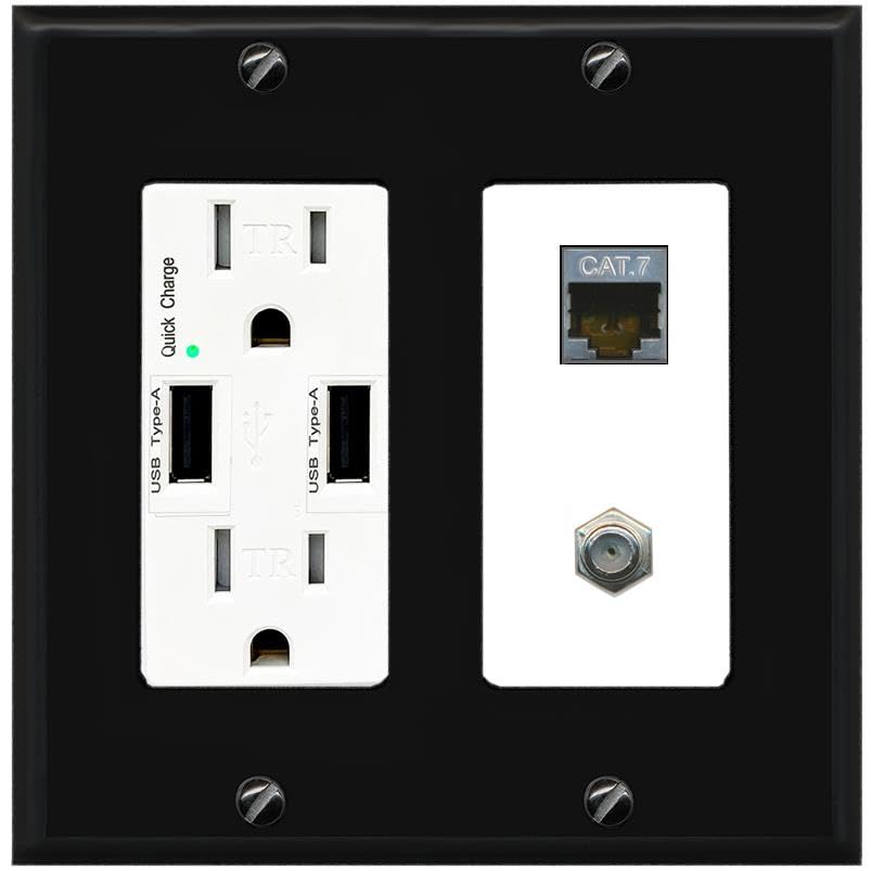 RiteAV Coax and Cat7 Wall Plate - USB Charger [Black/White]