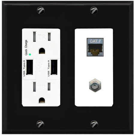 RiteAV Coax and Cat7 Wall Plate - USB Charger [Black/White]