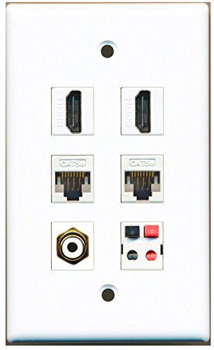 RiteAV - 2 HDMI 1 Port RCA White 2 Port Cat5e Ethernet White 1 Port Speaker Wall Plate