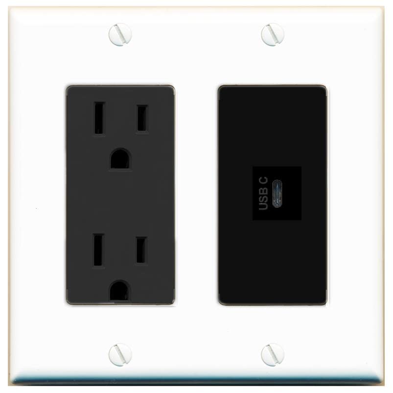 RiteAV USBC Wall Plate - Outlet [White/Black]