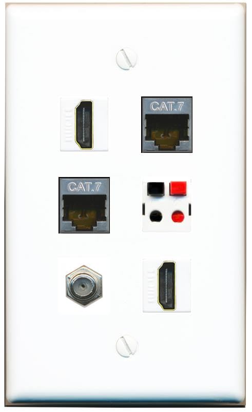 RiteAV 2 CAT7 COAX 2 HDMI SPEAKER Flat/Solid Wall Plate [White]