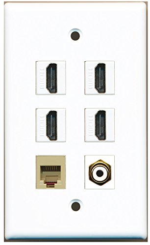 RiteAV - 4 HDMI 1 Port RCA White 1 Port Phone RJ11 RJ12 Beige Wall Plate