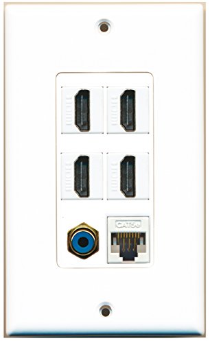 RiteAV 4 Port HDMI 1 RCA Blue 1 Cat5e Ethernet White Wall Plate OVERSIZED