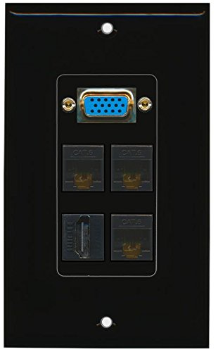 RiteAV (1 Gang Decorative Svga HDMI A/V 3 Cat6 Ethernet Wall Plate Black