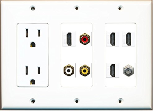 RiteAV (3 Gang 15A Power Outlet 4 HDMI Coax Composite Video Wall Plate White