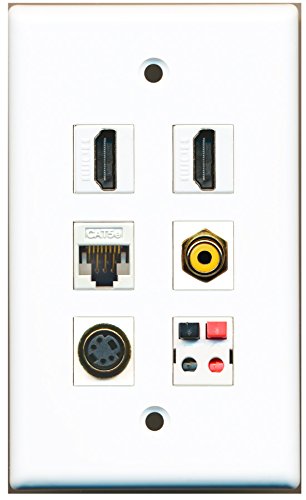 RiteAV - 2 HDMI 1 Port RCA Yellow 1 Port S-Video 1 Port Cat5e Ethernet White 1 Port Speaker Wall Plate