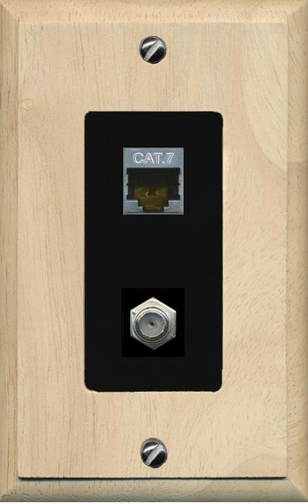 RiteAV Coax and Cat7 Wall Plate - 1 Gang [Wood/Black]