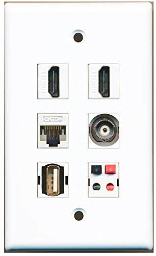 RiteAV - 2 HDMI 1 Port USB A-A 1 Port BNC 1 Port Cat5e Ethernet White 1 Port Speaker Wall Plate