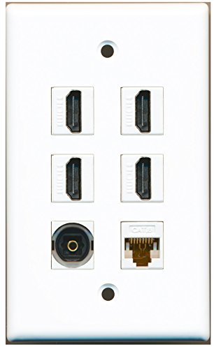 RiteAV - 4 HDMI 1 Port Toslink 1 Port Cat6 Ethernet White Wall Plate