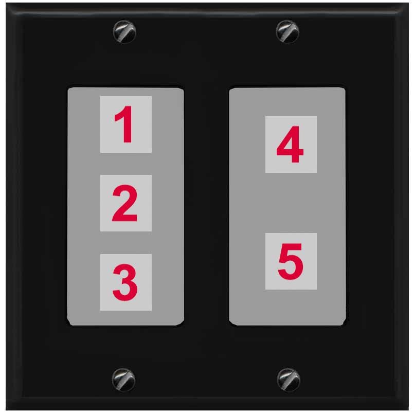 RiteAV Custom Wall Plate 5 Port - 2 Gang [Black/Gray]