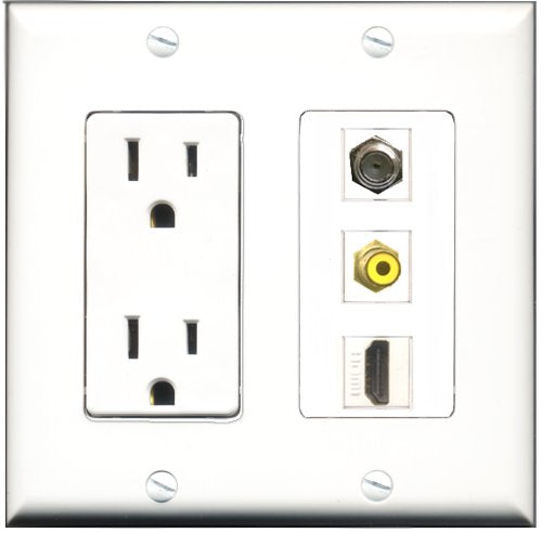 RiteAV - 15 Amp Power Outlet 1 Port HDMI 1 Port RCA Yellow 1 Port Coax Decorative Wall Plate