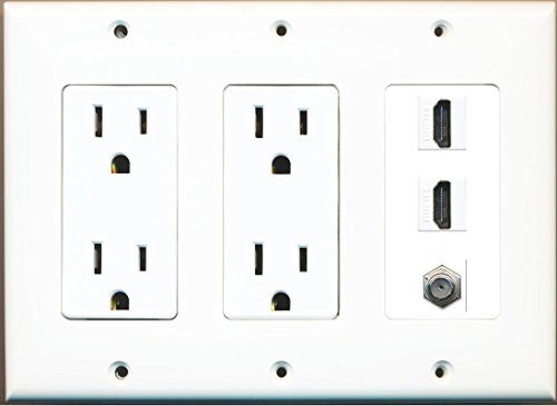 RiteAV 2 Power Outlet 2 HDMI White Coax Wall Plate White