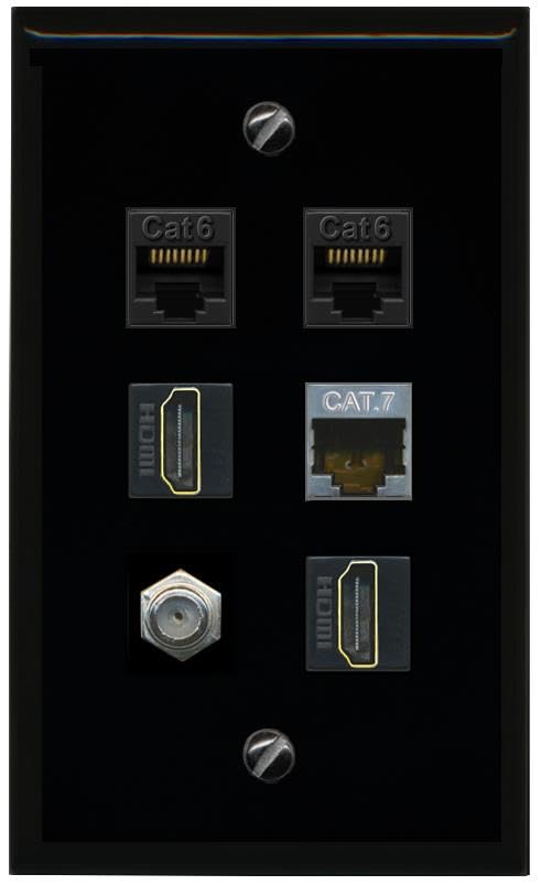 RiteAV 2 CAT6 CAT7 COAX 2 HDMI Flat/Solid Wall Plate [Black]