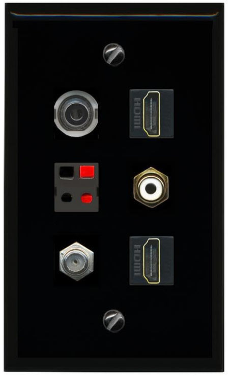 RiteAV 3.5mm COAX 2 HDMI RCA WHITE SPEAKER Flat/Solid Wall Plate [Black]