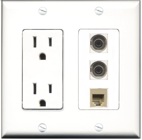 RiteAV - 15 Amp Power Outlet 1 Port Phone Beige 2 Port 3.5mm Decorative Wall Plate
