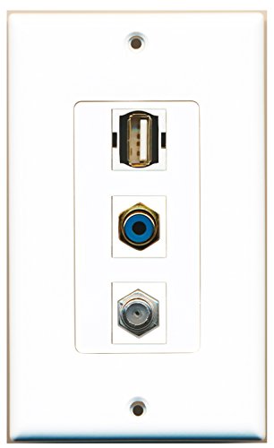 RiteAV 1 Port RCA Blue 1 Port Coax Cable TV- F-Type 1 Port USB A-A Wall Plate Oversized